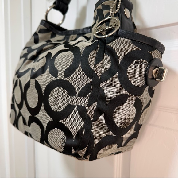 Coach Parker Opt Art Signature Canvas Hobo Bag Black Leather Vintage Y2K - Picture 4 of 11